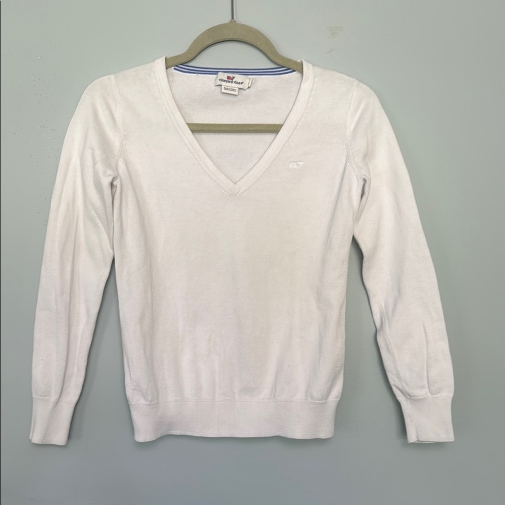 Vineyard Vines White V-Neck Sweater Lightweight Knit